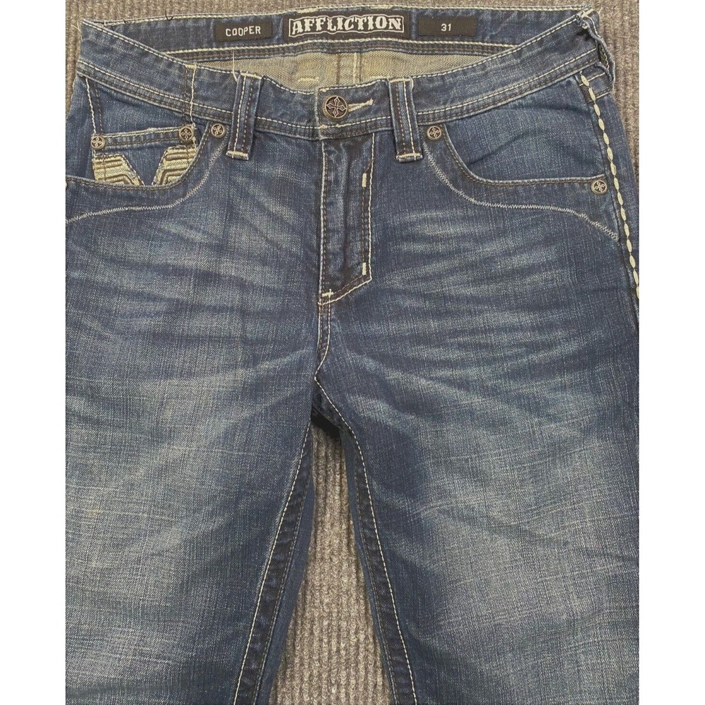 Affliction Jeans Men's Blue Premium Cooper Distressed Denim  Size 33x26